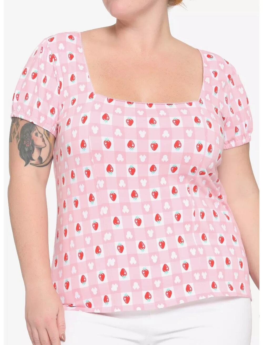 NWT Hot Topic Her Universe Disney Minnie Mouse Strawberry Gingham Top Women's L